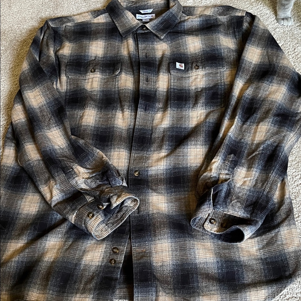 Carhartt Men's Black and Tan Plaid Shirt